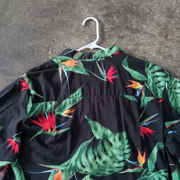 Vintage Paradise Found Hawaiian Camp Shirt Mens L Black Floral Cotton 90s USA - Picture 4 of 7